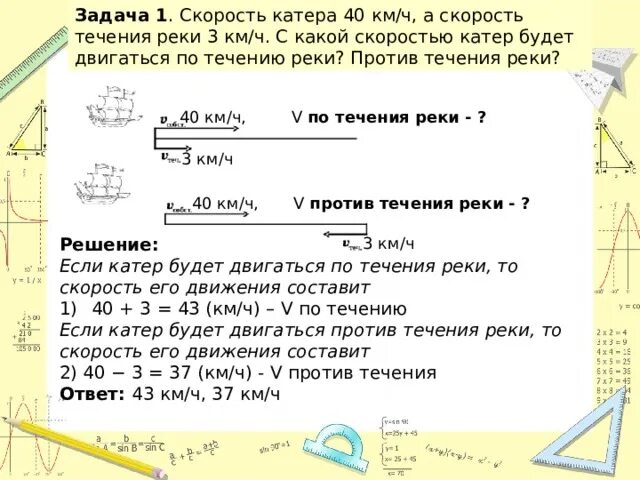 Задачи на скорость течения. Задачи на движение по течению реки. Задачи на движение в стоячей воде. Задачи на движение лодки.