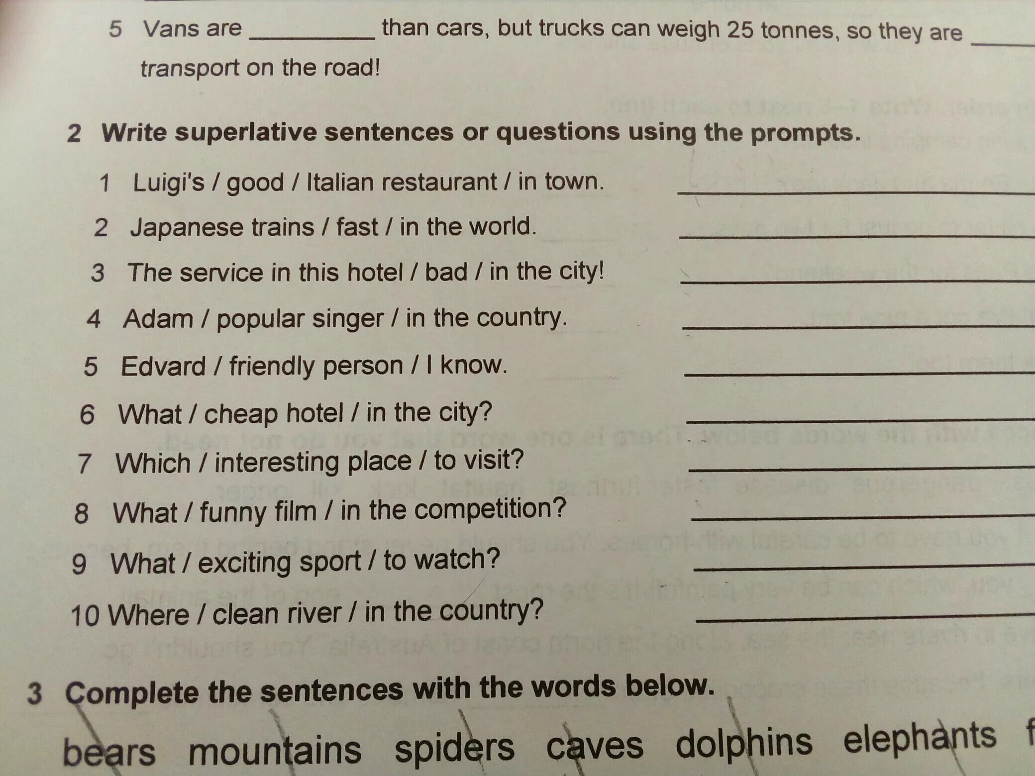 Use the prompts to write questions. Write sentences using the prompts. Write questions using the prompts. Use the Words below to write Superlative sentences. Use the prompts to complete the sentences 6 класс ответы.