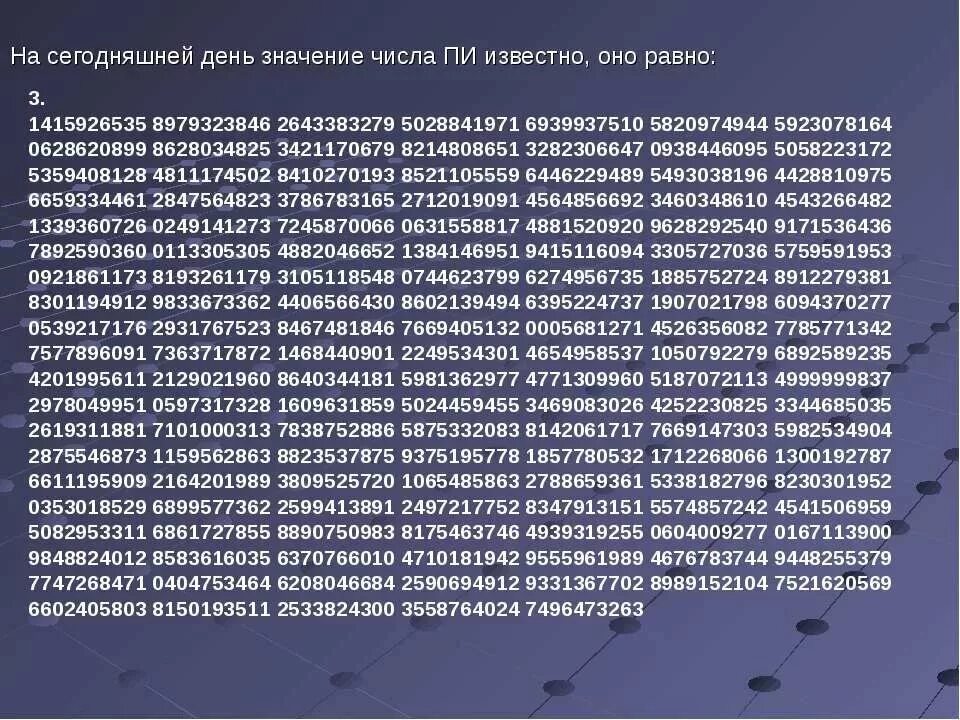 Чему равно число пи. Полное значение пи. Полное значение числа пи. Чему равняется число пи.