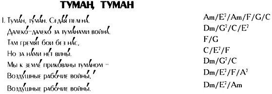 Слово туман текст песни. Туман аккорды. Текст песни туманы туманы. Текст песни туман. Воздушные рабочие войны аккорды.