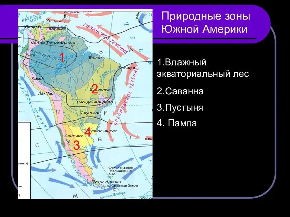 Выберите природные зоны южной америки. Природные зоны Южной Америки таблица местоположение. Карта природных зон Южной Америки 7 класс география. Природные зоны и почвы Латинской Америки. Карта Южной Америки по природным зонам.