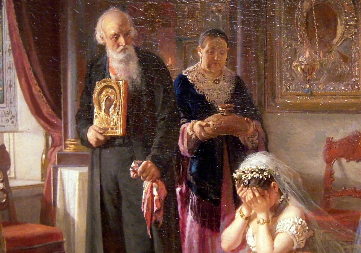 Картина невеста. Журавлев Фирс Сергеевич 1836-1901. Художник Журавлев Фирс Сергеевич. Перед венцом Фирс журавлёв 1874.