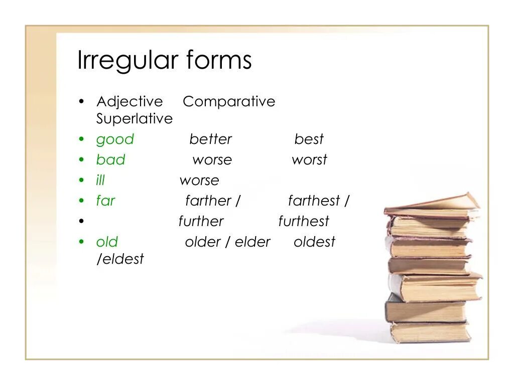 Irregular Comparative forms. Comparative and Superlative forms of adjectives. Irregular Comparative adjectives. Comparatives and Superlatives Irregular forms. Write the comparative old older