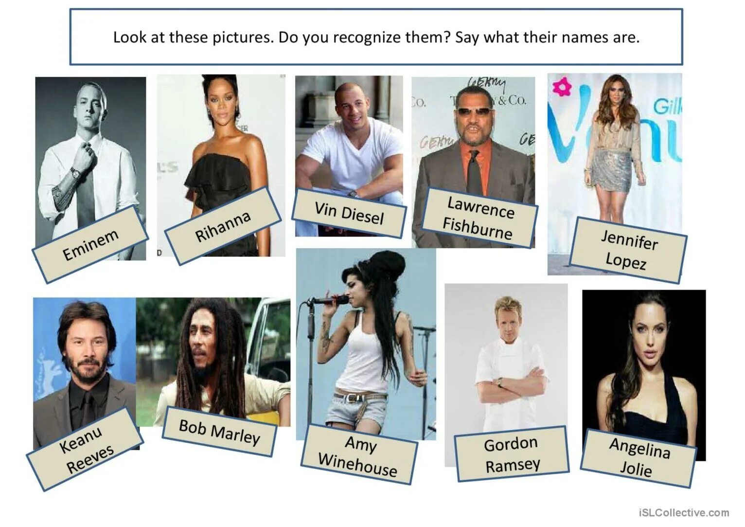 Look at the feature titles. Describing people. Famous people. Famous people description. Describing famous people appearance.