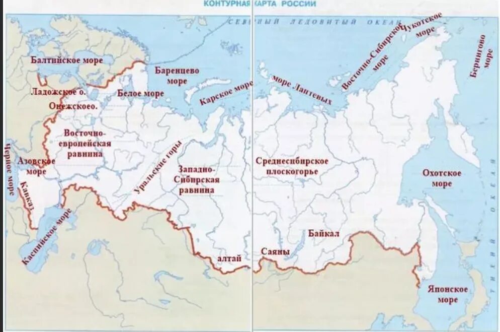 Контурная карта россии океаны. Карта России горы хребты низменности. Нанести на контурную карту России горы и равнины. Карта равнин и гор России 4 класс. Горы на карте России с названиями контурная карта.