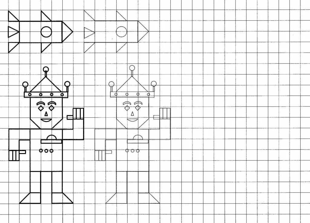 Задание робот по клеткам. Рисование по клеточкам для детей. чертеж по клеткам. чертим по клеткам фигуры. чертежи по клеточкам в тетради.