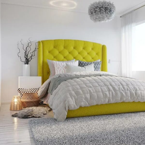 Yellow daisy bedroom. Light and bright daisy floral bedroom for a little girl or