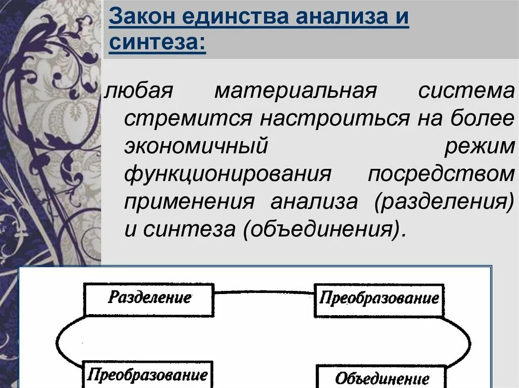 Формы анализа и синтеза. Закон единства анализа. Единство анализа и синтеза. Законы организации анализа и синтеза. Закон единства анализа и синтеза пример.