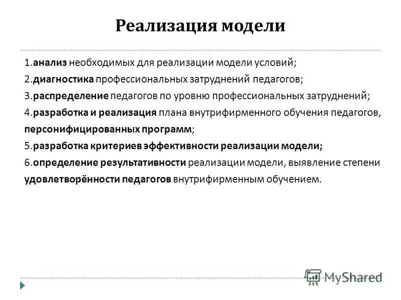 условия реализации моделей