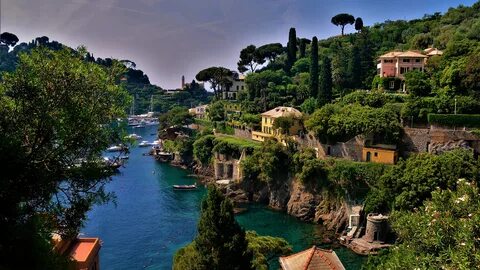 Италия Лигурия Дома Причалы Portofino Залив Города фото 2560x1440 город, Зд...