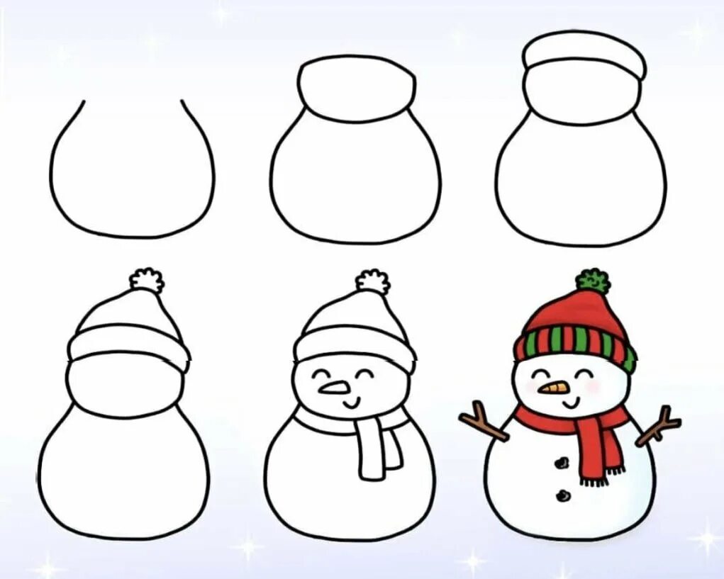 Рисовать открытку поэтапно. Снеговик рисунок. Поэтапное рисование снеговика. Поэтапное рисование снеговика для детей. Снеговик рисунок пошагово.