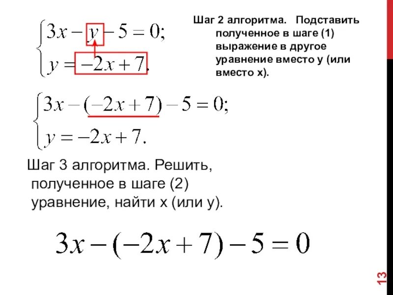 Алгоритм решения уравнений 7 класс алгебра. Алгебра 7 класс система уравнений методом подстановки. метод подстановки в системе уравнений 7 класс. алгоритм решения систем линейных уравнений методом подстановки. алгебра 7 класс решение систем линейных уравнений способ подстановки.