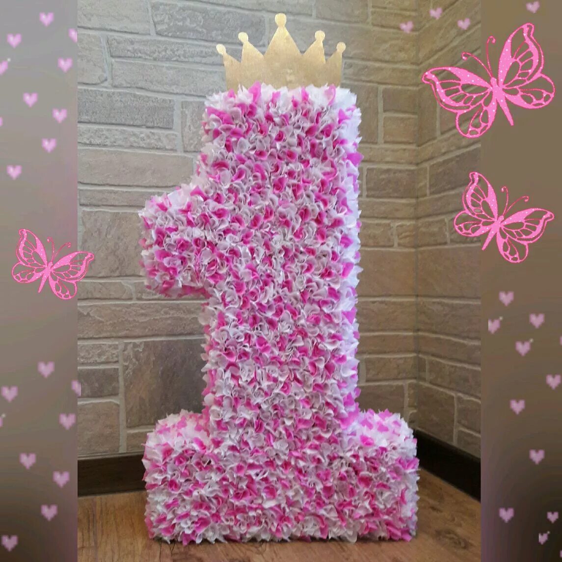 цифры из салфеток. единица из салфеток. цифра 1 на день рождения девочки. объемная единичка на годик. единичка на годик девочке.