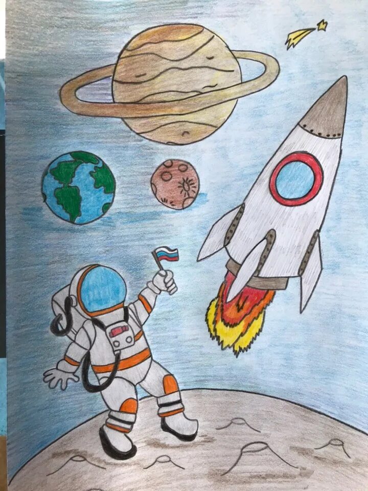 Рисунок про космос 4 класс. Космос рисунок. Рисунок на тему космос. Рисунок космос 1 класс. Рисунок ко Дню космонавтики.