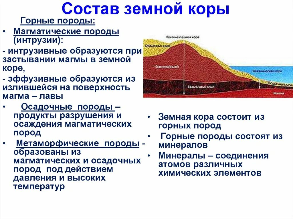 Горные породы образуют земную кору