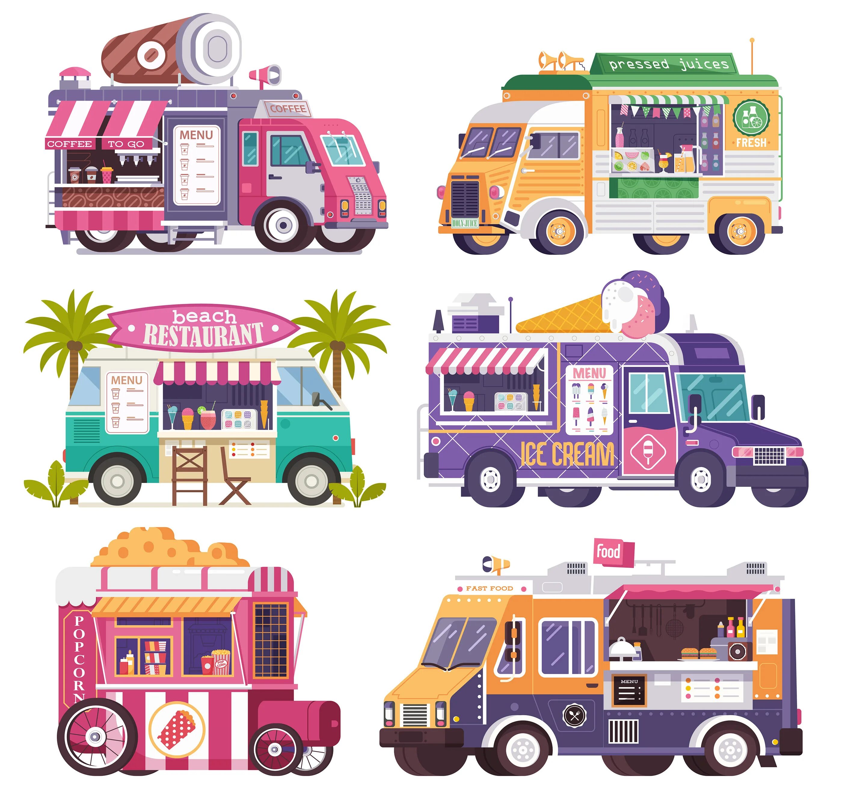 Транспорт 104. Food Truck Handcraft нарисованный. Food Truck pattern.