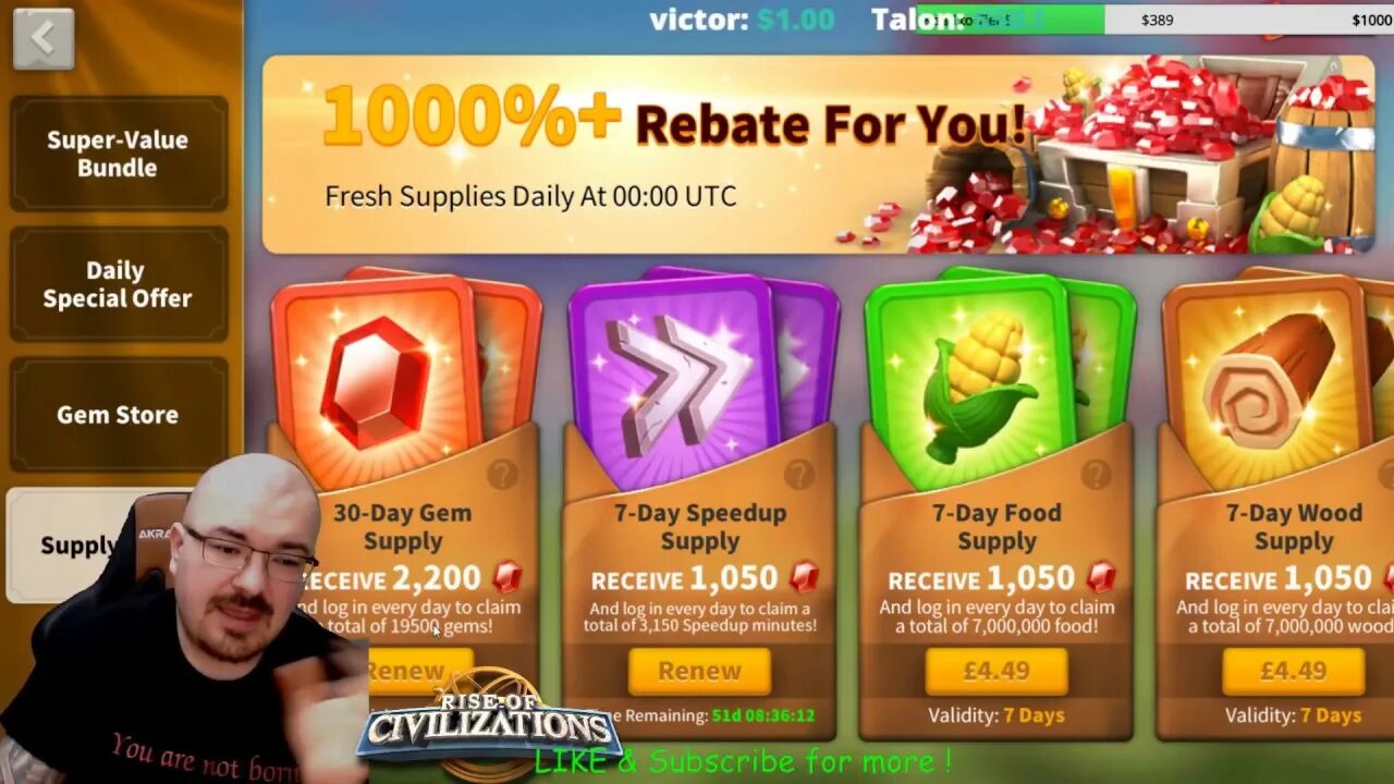 Spend gems to recharge an item