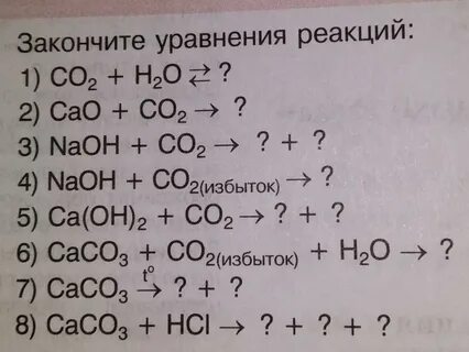 Закончите уравнения химических реакций