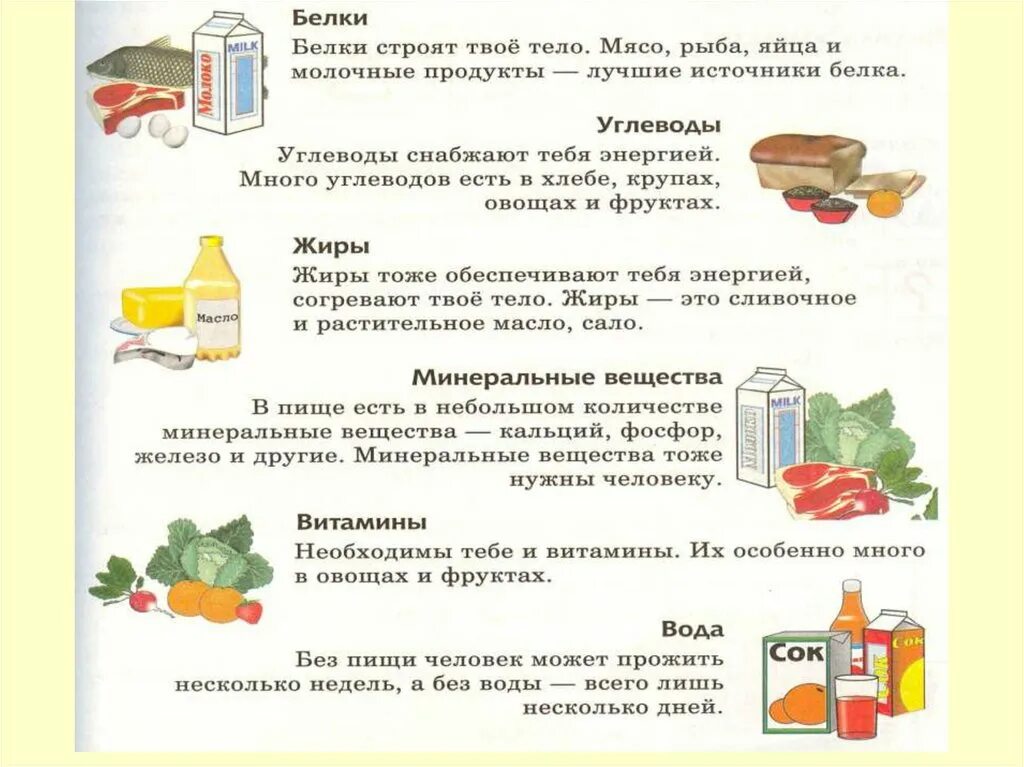 Пищевые вещества продуктов питания. Белки жиры углеводы витамины примеры. Питательные вещества в продуктах питания 3 класс. Белки жиры и углеводы 3 класс окружающий мир. Продукты с белками жирами углеводами и витаминами.