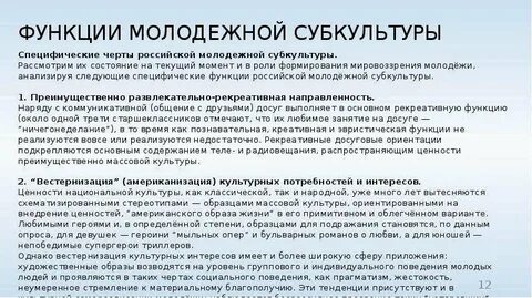 Основные черты молодежной субкультуры