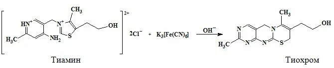 Фолиевая тиамин. Тиамин реакции подлинности. Окисление тиамина в тиохром. Реакция образования тиохрома из витамина в1 (тиамина). Тиамина бромид качественные реакции.
