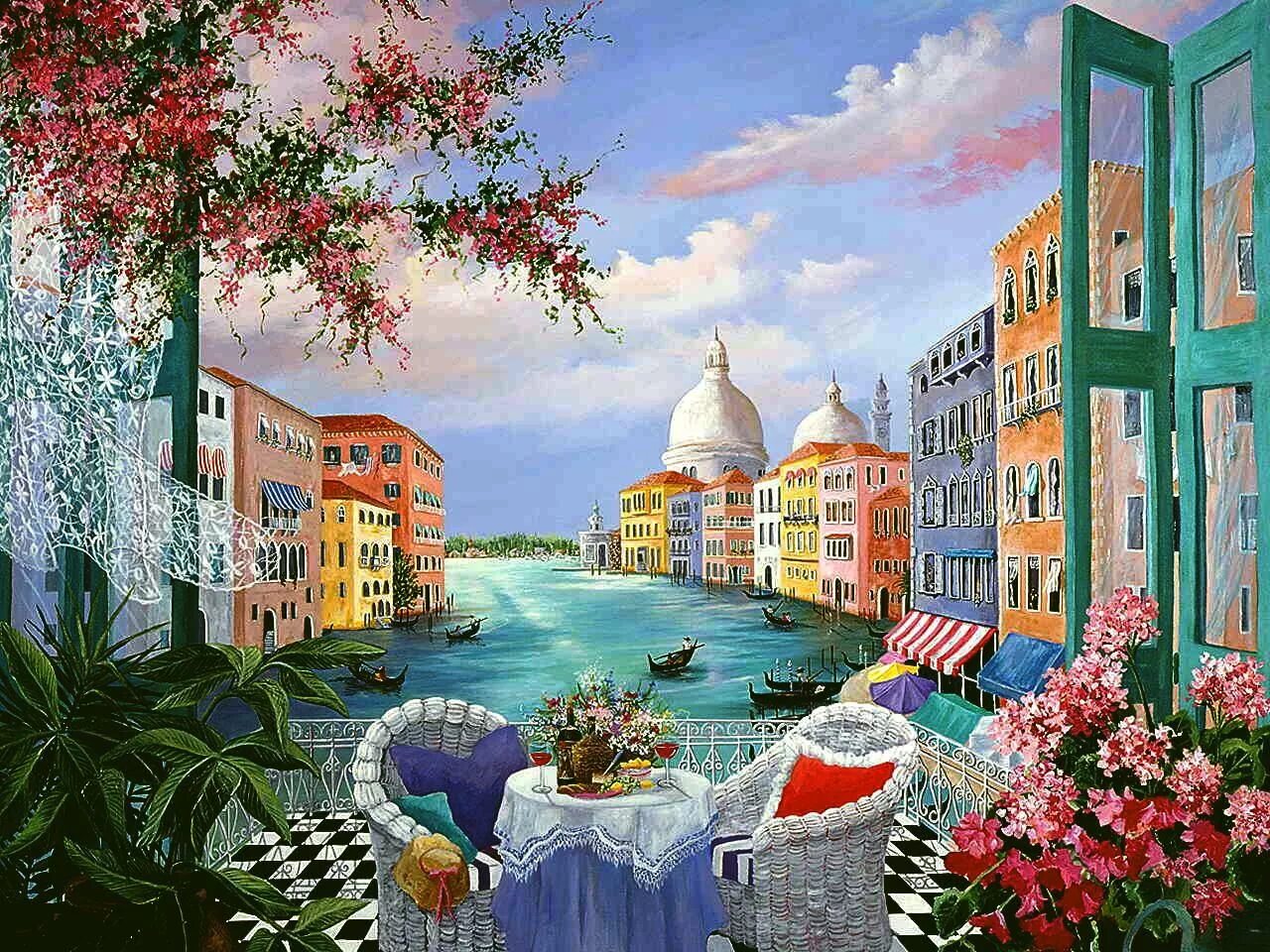 Окна южный город. Алмазная мозаика венецианская улочка. Городской пейзаж Италия. Венеция вид из окна.