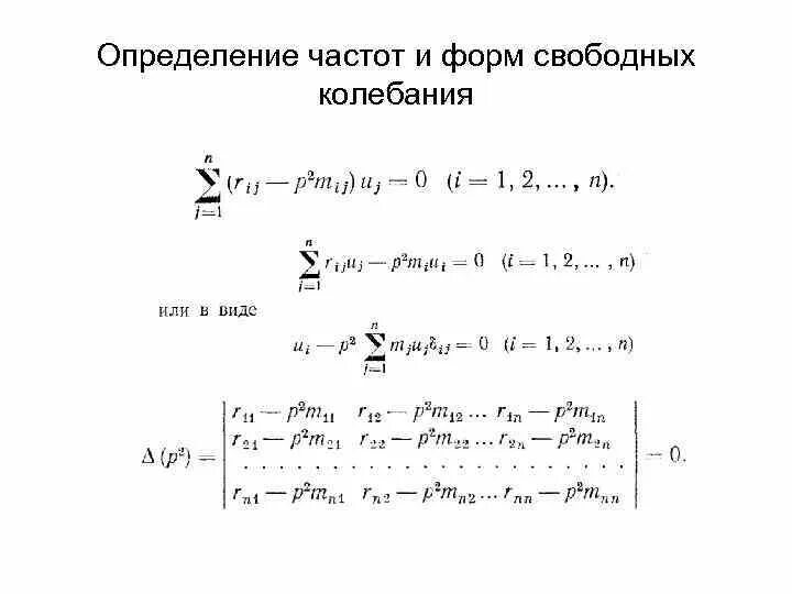 Данная частота свободно. Формы свободных колебаний. Сложность определения частоты свободных колебаний.