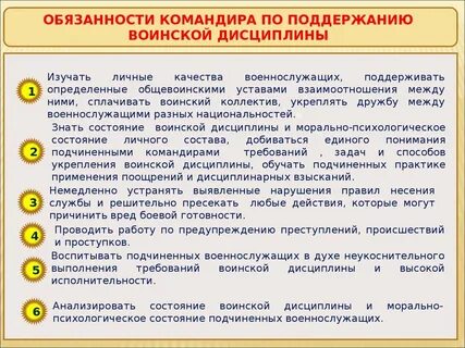 Где командир обязан поддерживать дисциплину