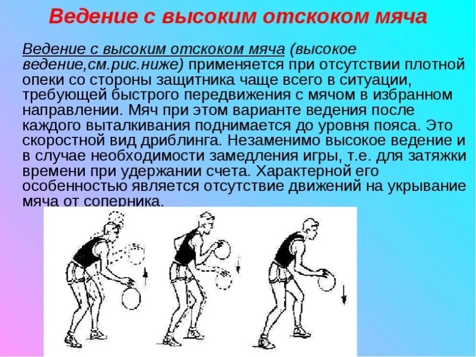 Когда применяется ведение мяча. Ведение мяча с изменением высоты отскока в баскетболе. Баскетбол ведение мяча физра. Ведение с высоким отскоком мяча в баскетболе. Ведение с низким отскоком мяча в баскетболе.