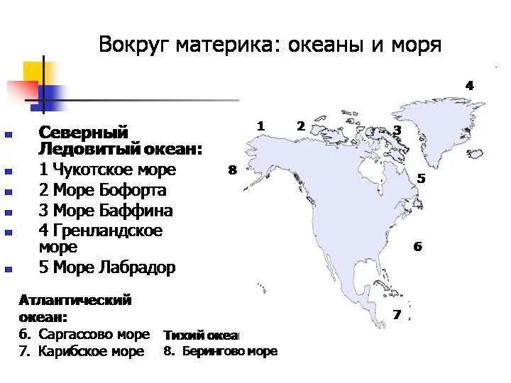 Назовите моря северной америки