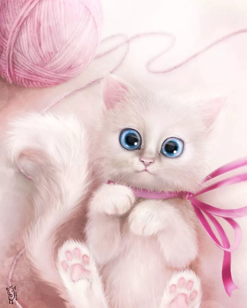 Милые рисунки кошечек. Розовый котенок. Милые мультяшные котики. Милые картинки рисунки. Розовая кошка.