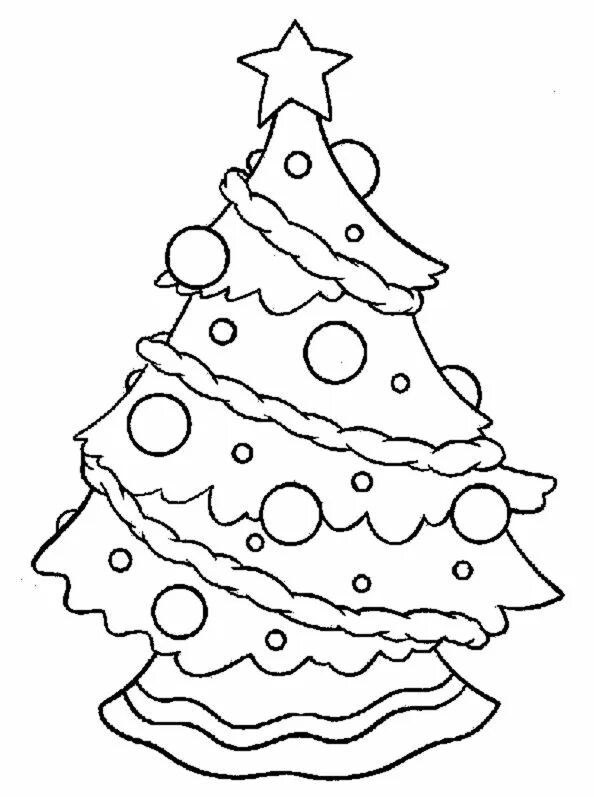 immagini natalizie da colorare, un albero decorato con palline, campanelle e ghi