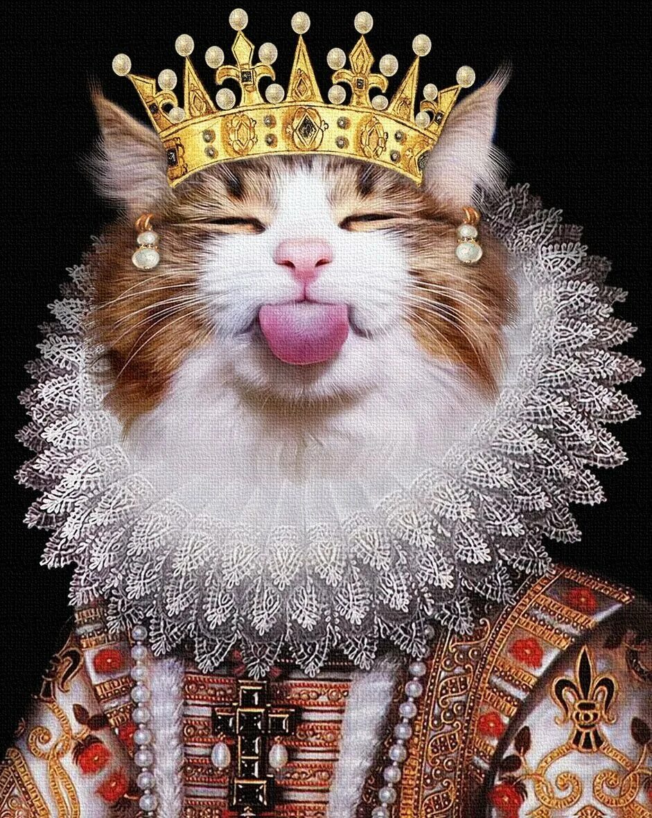 Кот царь. Кошечка с короной.
