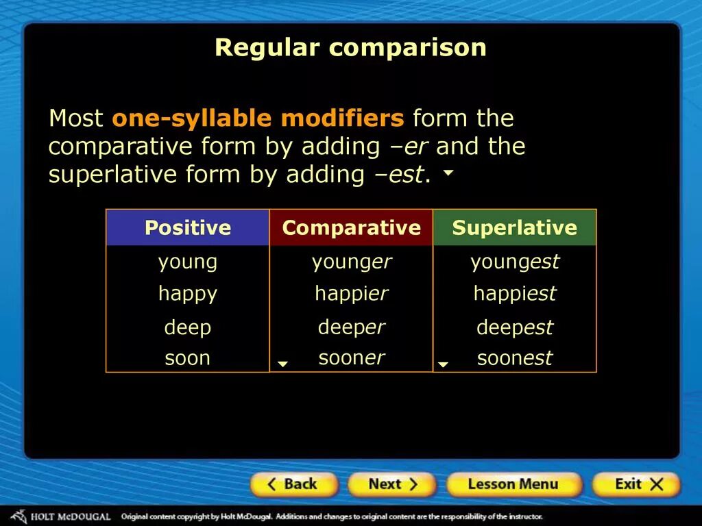 Comparative modifiers. Deep Superlative form. Deep Comparative. Deep Comparative and Superlative. Young comparative and superlative