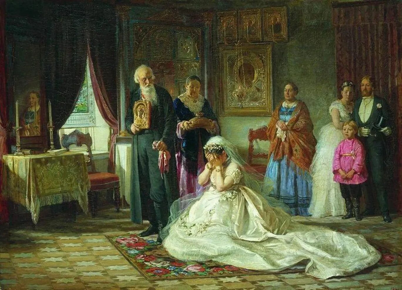 Семья в русских произведениях. Фирс Журавлев перед венцом 1874. Фирс Журавлев перед венцом. Журавлев Фирс Сергеевич (1836-1901) перед венцом. Фирс Сергеевич Журавлев перед венцом.