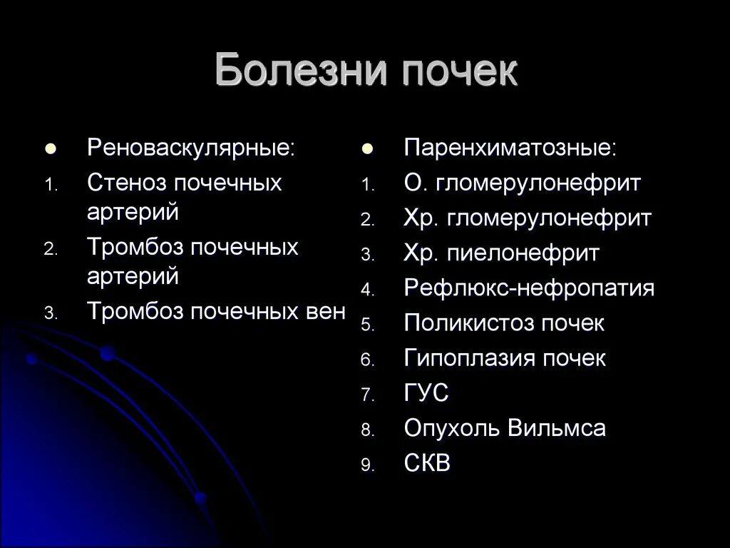 Причины заболевания почек биология. Перечень заболеваний почек. Болезни почек список. Заболевания почек названия. Заболевания почек названия список.