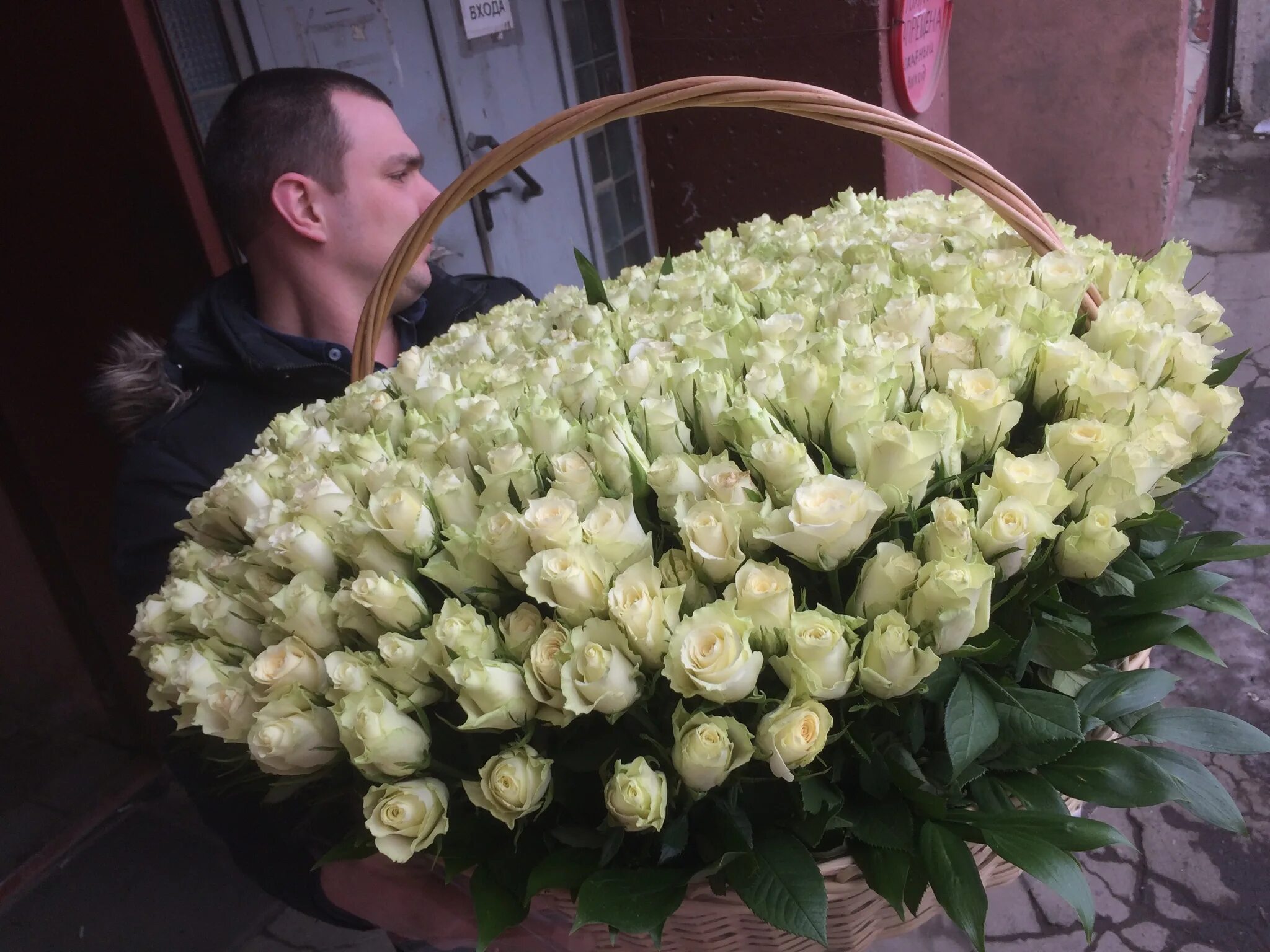 Белые розы в руках. Огромный букет. Огромный букет белых роз. Шикарный букет белых роз. Мужчина с большим букетом цветов.
