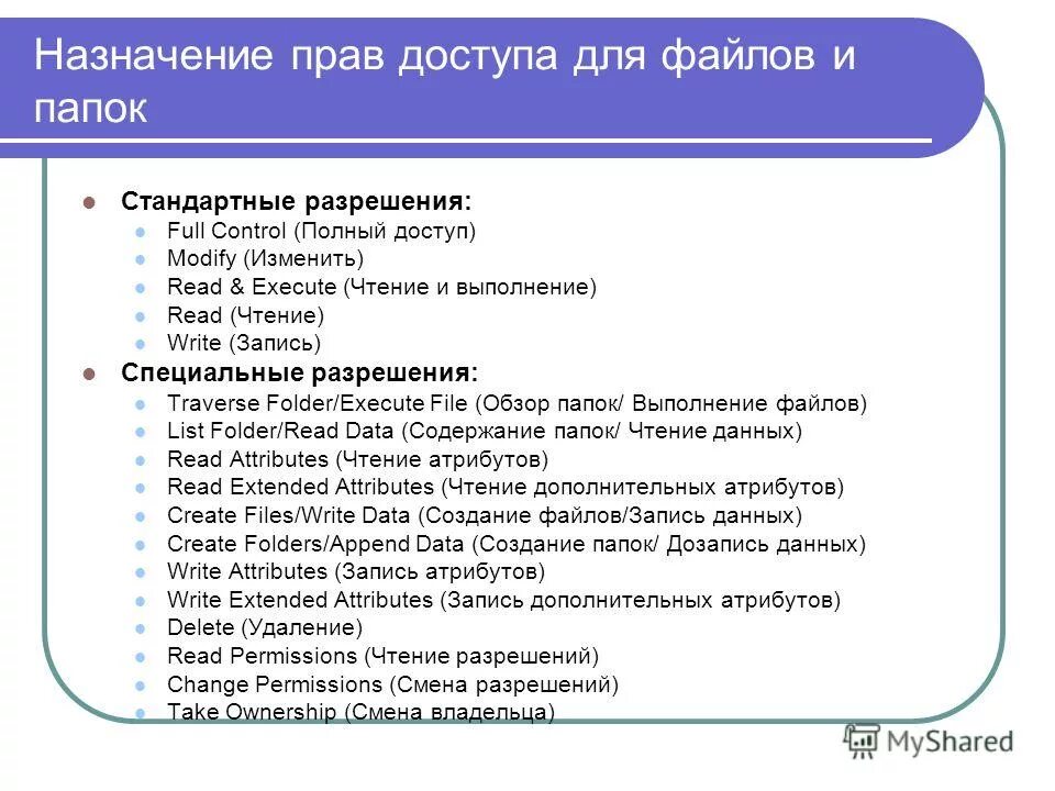 Назначение файлов. Виды прав доступа к файлам. Назначение прав доступа. Типы прав доступа