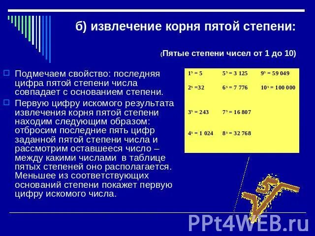 Извлечь корень из 5