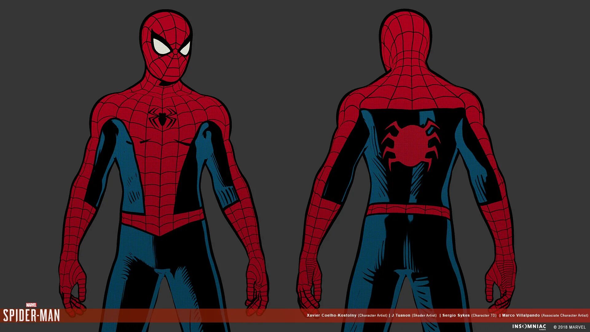 Человек паук какая последовательность. Marvel's Spider-man костюмы. Spider man костюм комикс. Комиксный костюм человека паука из ПС 4. Селл шейдинг Spider man.