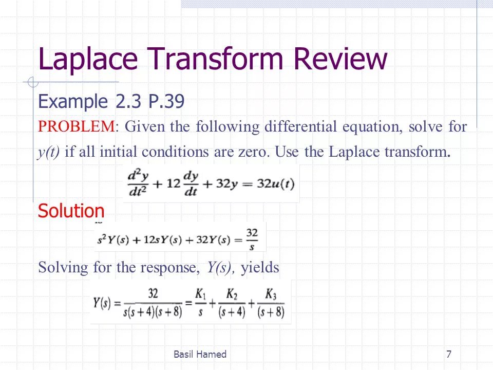 Given solution. Laplace equation. Differential equations. Differential equation System. Laplace transform s^2.