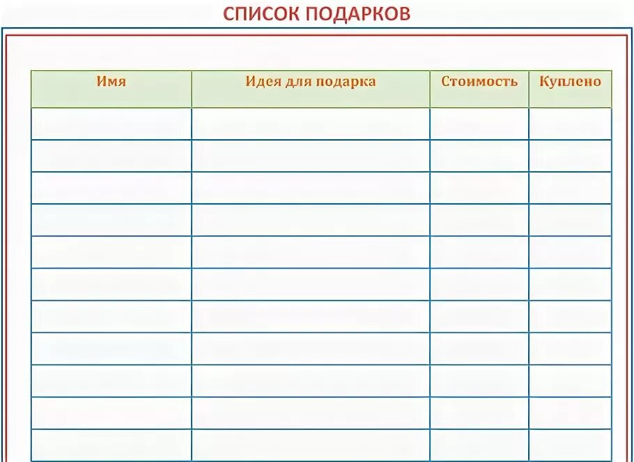 Как называется список подарков на день. Список подарков. список подарков шаблон. список подарков на новый год шаблон. список подарков бланк.