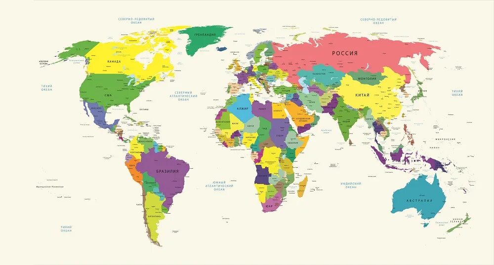 Политичиская карта мир. Карта с названием стран на русском