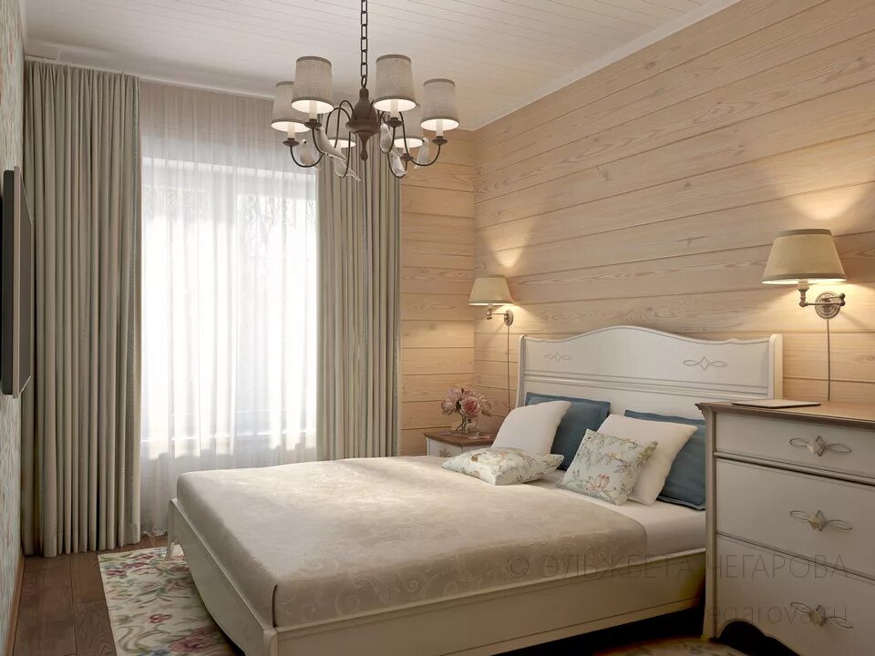 спальня в доме из бруса. стиль шале стен из дерева. спальня на чердаке. дом 10 спален. спальня в дачном доме.