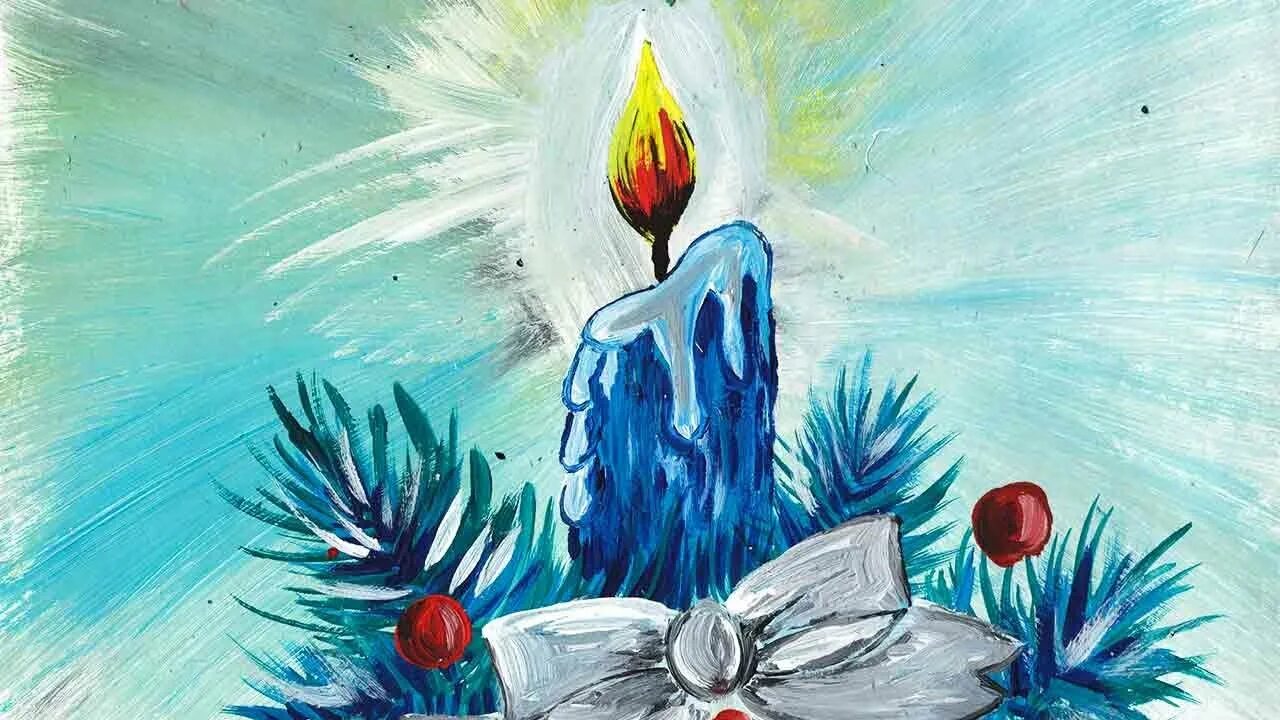 Новогодний рисунок гуашью пошагово. Рождественские свечи правополушарное рисование. новогодние свечи рисунок гуашью. рисунок свечкой и красками. рождественские свечи рисунок гуашью.