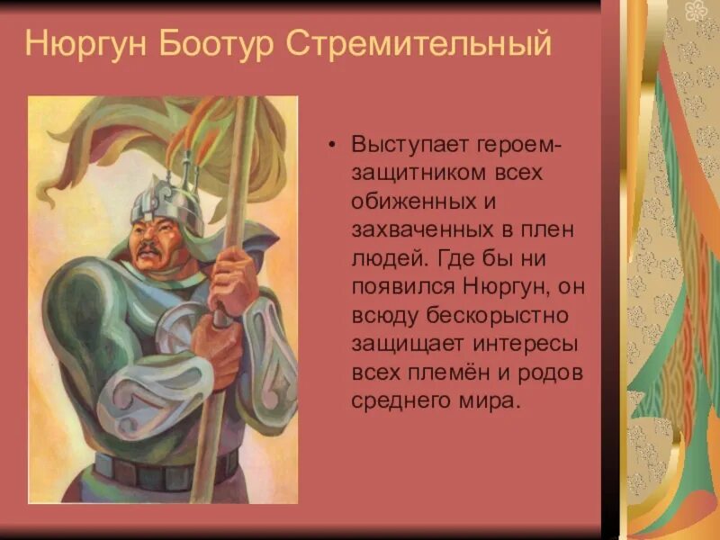 Герой легенд народов россии 5 класс. Нюргун Боотур стремительный – герой якутского эпоса. Портрет богатыря Нюргун Боотур. Герои Олонхо Ньургун Боотур. Словесный портрет богатыря Нюргун Боотур.