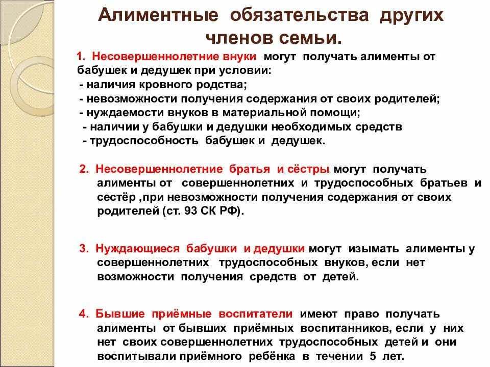 Алиментные обязательства родителей таблица. Алиментные обязательства: на детей, на супругов.. «Алиментные обязательства детей» таблица. Алименты обязательства. Обязанности по содержанию бывшего супруга