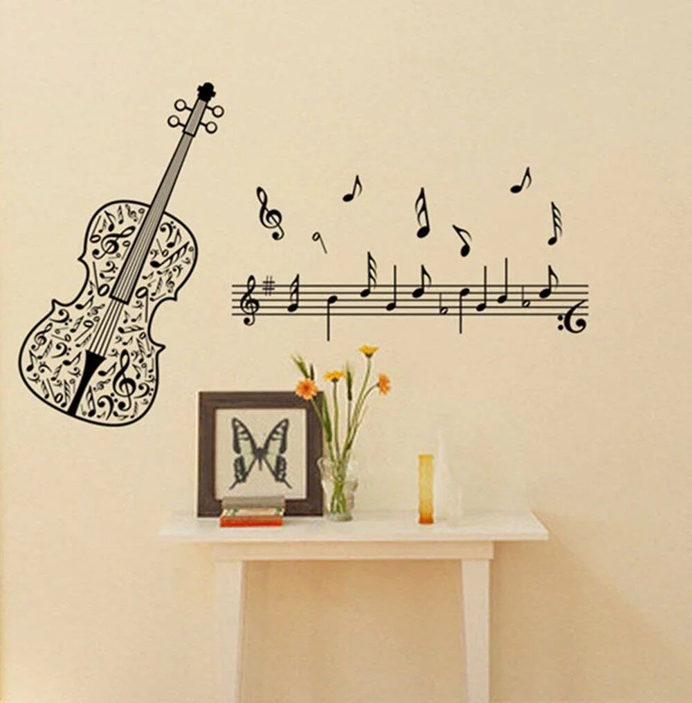 Руками стены песня. Музыкальные наклейки на стену. Декор на стену с нотами. Ноты на стене в интерьере. Настенный декор с муз инструментом.