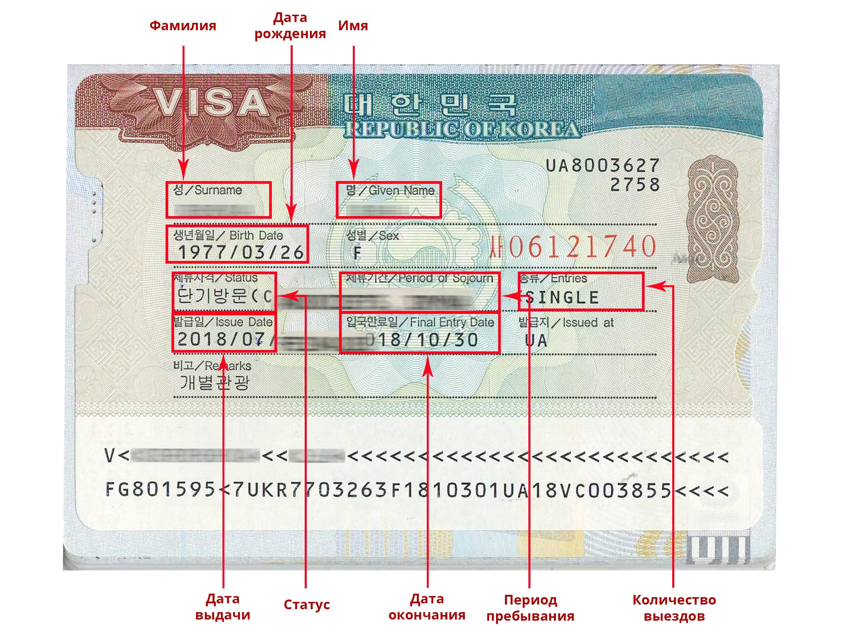 Нужна ли в корею виза для россиян. Корейская виза. Корейская туристическая виза. Образец визы в Южную Корею. Номер визы.