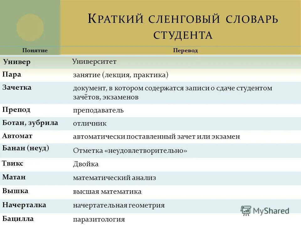 студенческий жаргон